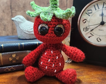 Handmade Crochet STRAWBERRY Impkin | Amigurumi | Fantasy | Elf | Fairy Creature | by FatCat Designs