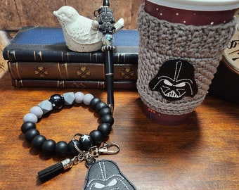 GORGEOUS Dark Lord GIFT Set | Beaded Metal Star King Pen, Cup Cozy and Key Wristlet | Hot Cold Drinks | Glamorous FatCatDesigns