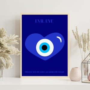 Blue evil eye poster Evil eye heart print Evil eye wall print Trendy evil eye Remove evil eye Spiritual art Home decor Digital Download