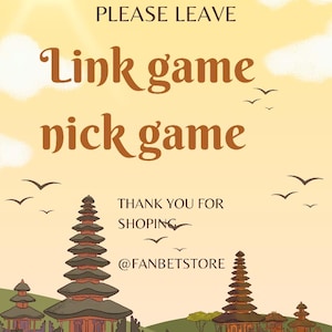 K&ouml;nnte beinhalten: Eine digitale Illustration mit gestuften Pagoden in einer Landschaft mit gelbem Himmel, Sonne und V&ouml;geln. Der Text lautet: PLEASE LEAVE Link game nick game THANK YOU FOR SHOPING @FANBETSTORE. Die Szene zeigt gr&uuml;ne H&uuml;gel und traditionelle Bauten.