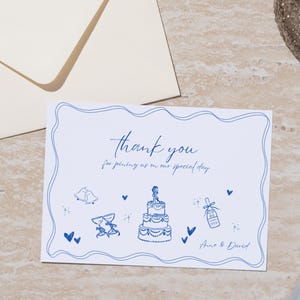 Wedding Thank You Card Template Hand Drawn Illustrations | Classy Handwritten Wedding Card | Minimal Illustrated Guest Thank You Cards Three