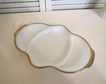 vintage Milk Glass Divided Serving Dish