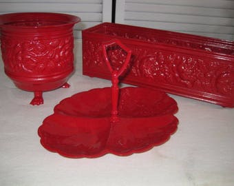 vintage Roses are Red - Lipstick Red Storage Containers - set of 3 upcycled containers