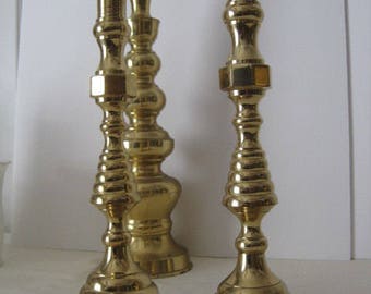 vintage Brass Tall Column Candleholder - set of 2