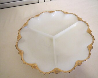 vintage Milk Glass Divided Dish