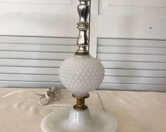 vintage Milk Glass Lamp in Hobnail Pattern - bedroom lamp - cottage core