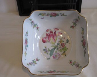 vintage Floral Decorated Porcelain Square Bowl - storage dish - pot pouri dish - buffet dish - cottage core