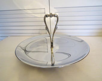 vintage Kromex Metal Serving Platter with Handle