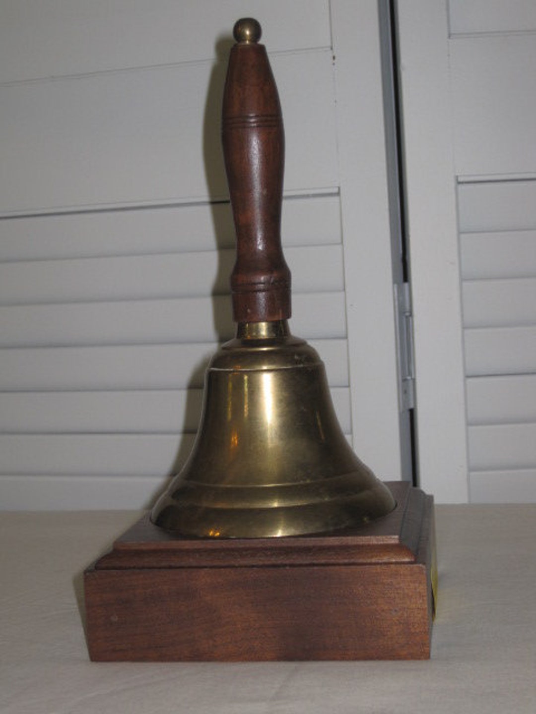 Vintage Brass School Bell With Wood Handle and Wood Base School Bell ...