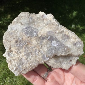 CLEARANCE Blue and Purple Fluorite Crystals on Druzy Quartz Cluster #10 from Fujian Province, China, Mineral Specimen, Gift for Her