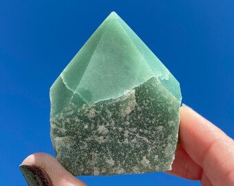 Aventurine Tower Semi Polished Self Standing Natural Sides Rough Sides Top Polished Green Aventurine Point