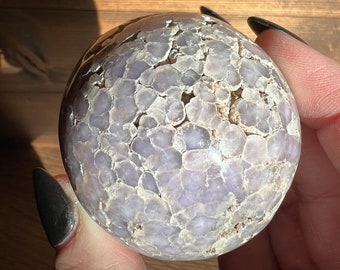 2" Sparkly Grape Agate Sphere, Semi-Polished, Purple Botryoidal Chalcedony with Druzy Quartz, Birthday , Mom, Wife, Her #4