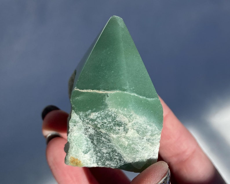 Aventurine Tower Semi Polished Self Standing Natural Sides Rough Sides Top Polished Green Aventurine Point
