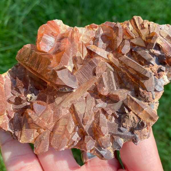 Blood Red Quartz Cluster from Morocco,  Hematoid Quartz Crystal Display,  Bright Red #5