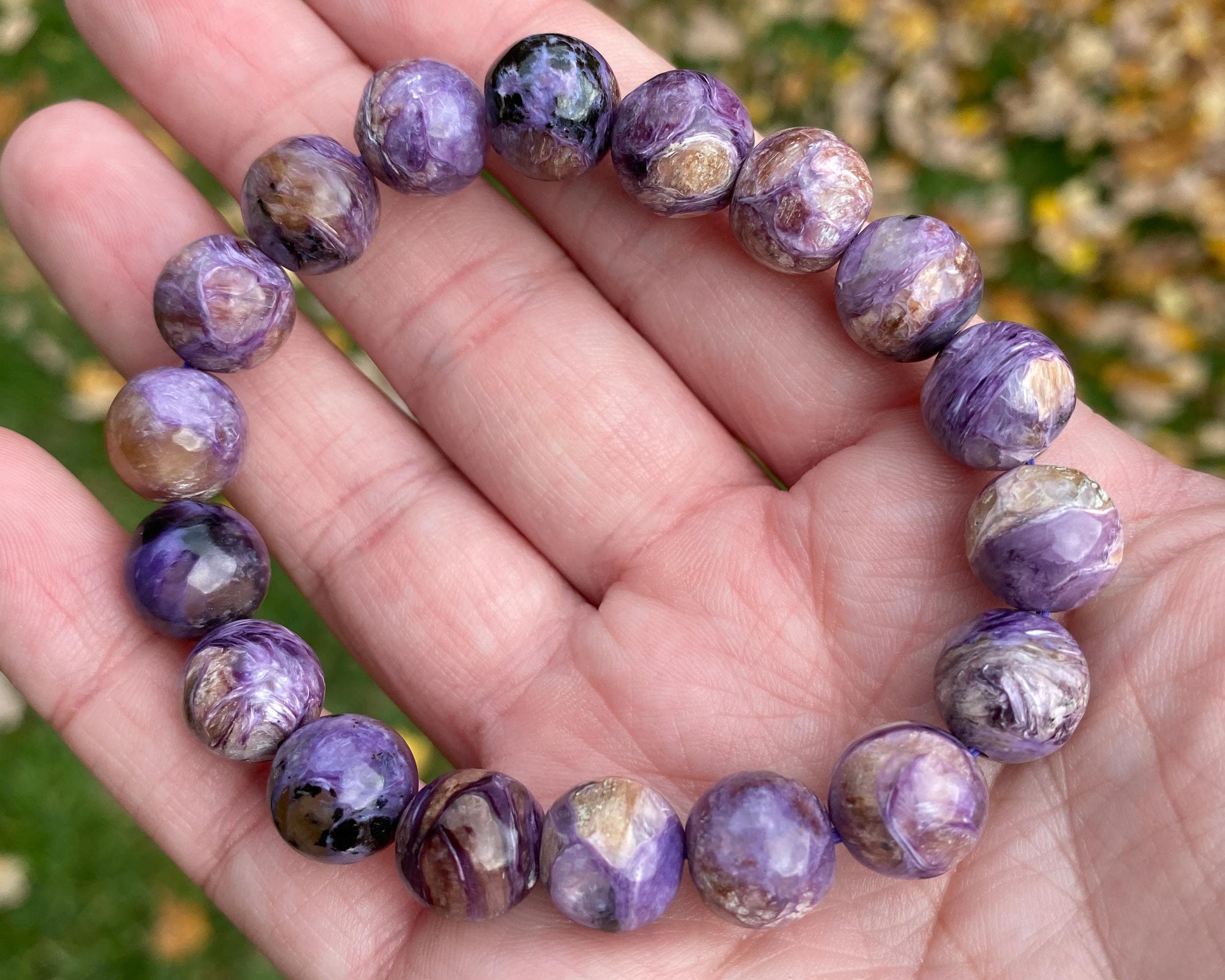 No.4143 11mm チャロアイト　ブレスレット Charoite Gemstone Bracelet 11mm Purple Chatoyant Crystal