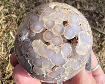 2" Grape Agate Sphere, Crystal Sphere, Semi Polished, Semi Sphere, Purple Botryoidal Chalcedony, Birthday ,  #1