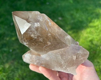5.8" Large Natural Smoky Quartz Cluster from Brazil, Real Raw Smoky Elestial Quartz Crystal, for Protection, Grounding, Home Decor Gift #2D