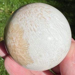 1.8&quot; Scolecite Sphere with Peach Stilbite, Pink Stilbite, Polished Crystal Ball, Chatoyant Stilbite, White Crystal, Home Decor, Gift Her #5