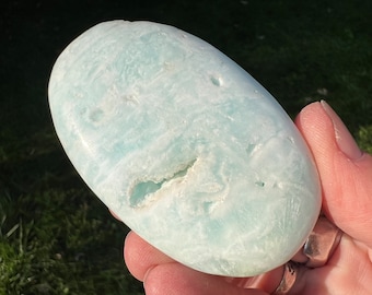 Blauwe aragonietpalmsteen, Caribisch calcietkristal, Worry Fidget-steen (2,7") #14