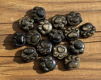 Gold Sheen Obsidian Paw Prints, Dog or Cat Memorial Crystal, Gemstone Paw Print, Small Paw Print Carving, Stone Cabochon for Jewelry