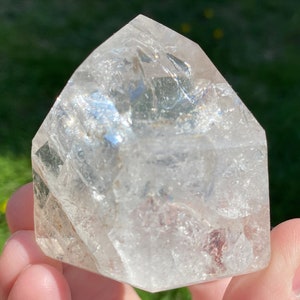 Punta di cristallo di quarzo semi-lemuriano arcobaleno da 2" n. 10, semi-lucido, quarzo crepitante fuoco e ghiaccio, torre autoportante, regalo decorativo con pietre preziose per la casa