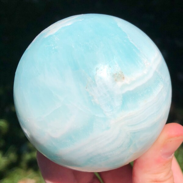 2,7" Caribbean Calcite Sphere Aquamarine Blue Calcite Ball Lichtblauwe Aragonite Crystal Gemstone #2