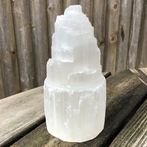 8&quot; Selenite Tower, Large Selenite Tower, Selenite Lamp w/o Light, Hollow Satin Spar Tower, Home Decor, Crystal Cleansing, Crystal Charging