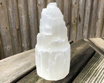 Large 8 inch Selenite Tower, Crystal Charging & Cleansing, Satin Spar, Home Decor