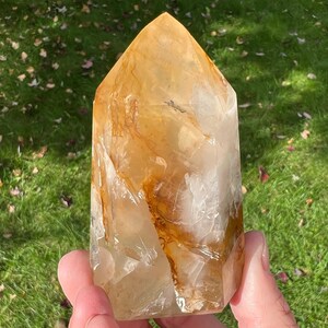 3.4&quot; Hematoid Quartz Point #13 Crystal Tower, Yellow Hematite Inclusion Quartz, Golden Healer, Self Standing Gemstone Decor Gift for Her Him
