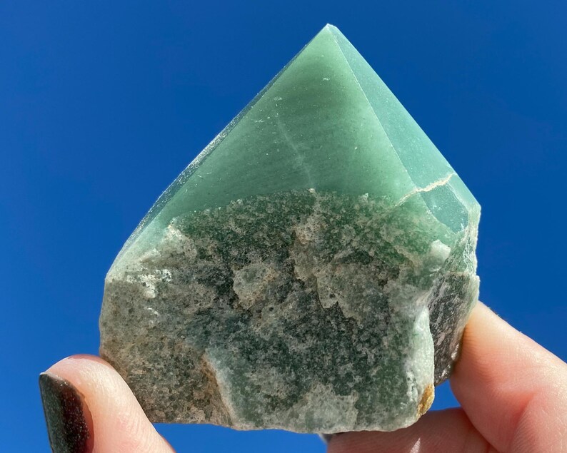 Aventurine Tower Semi Polished Self Standing Natural Sides Rough Sides Top Polished Green Aventurine Point