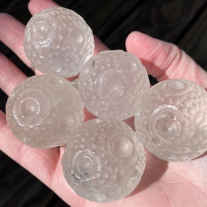 One 1.5&quot; Quartz Moon Sphere, Clear Quartz Moons, Large Moon Carvings, Crystal Full Moon Spheres, Gemstone Moon with Craters