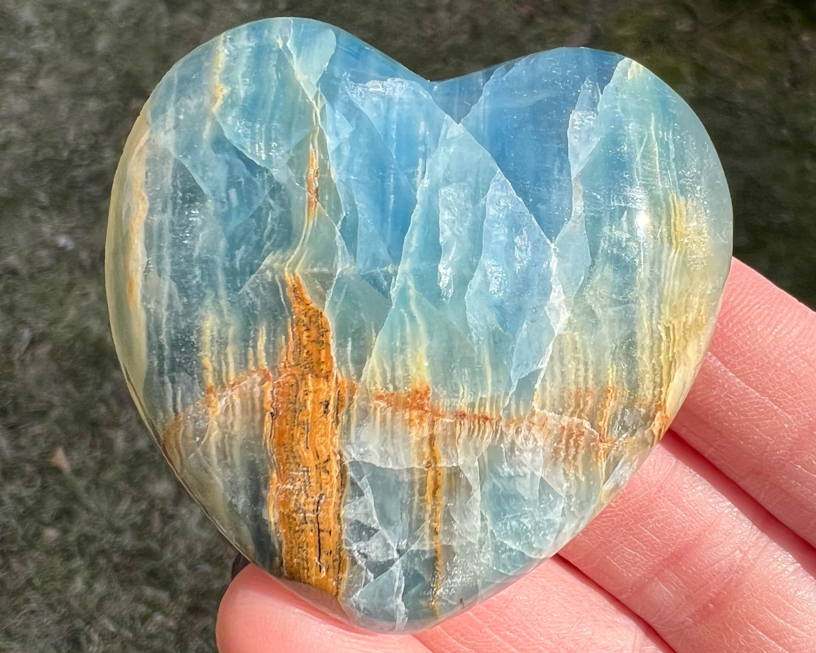 2インチ レムリアンブルーカルサイト クリスタルハート #7 アクアチン