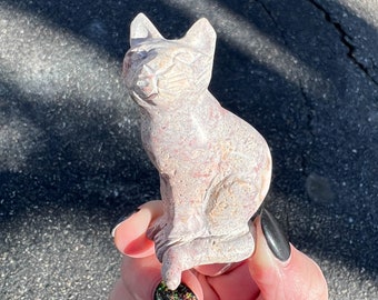 Opal Cat Carving, Kitty Figurine, Mexican Opal in Matrix, Crazy Cat Lady Gift for Her, Gift for Mom, Gift for Daughter, Cat Lover #1