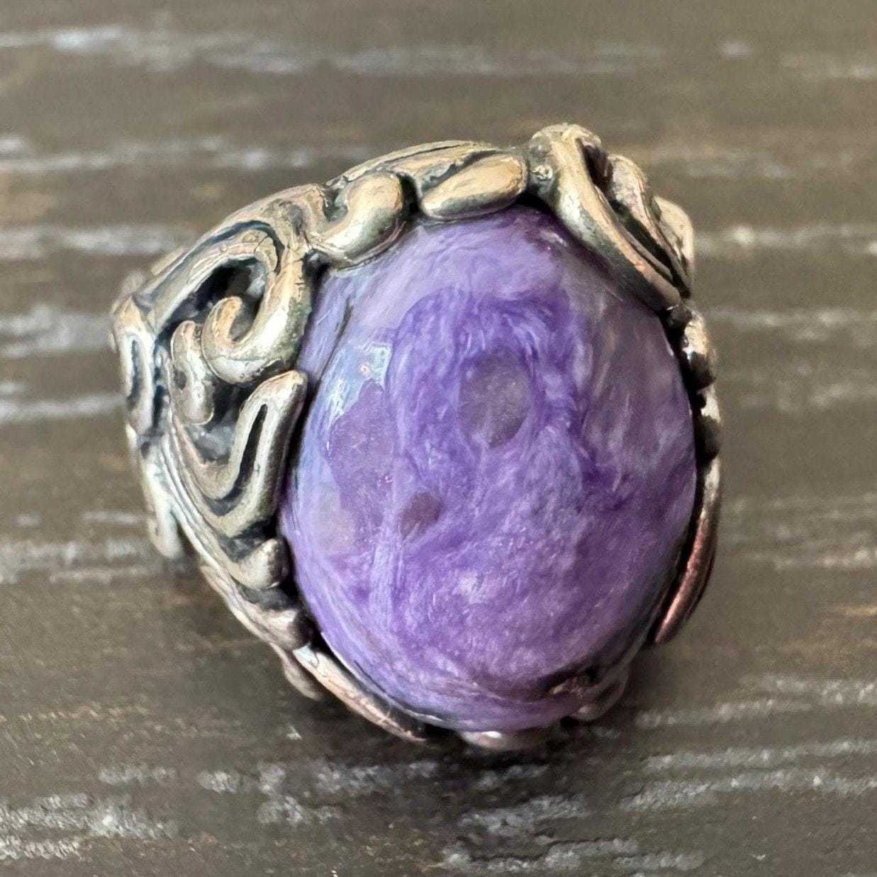 Vintage Charoite Ring Sterling Silver Filigree Size 8 Carolyn Pollack 925