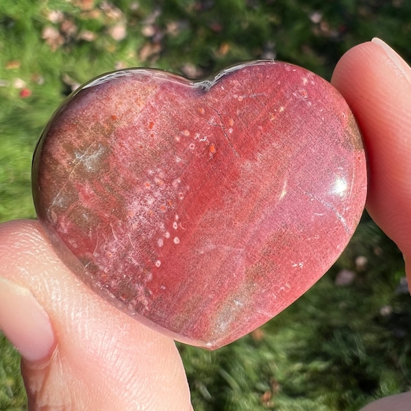 Petrified Wood Heart 1 Small Fossilized Wood Crystal Heart, Red Pink Brown Rainbow Fossil, Gemstone Heart, Palm Size Pocket Stone, Cute Gift