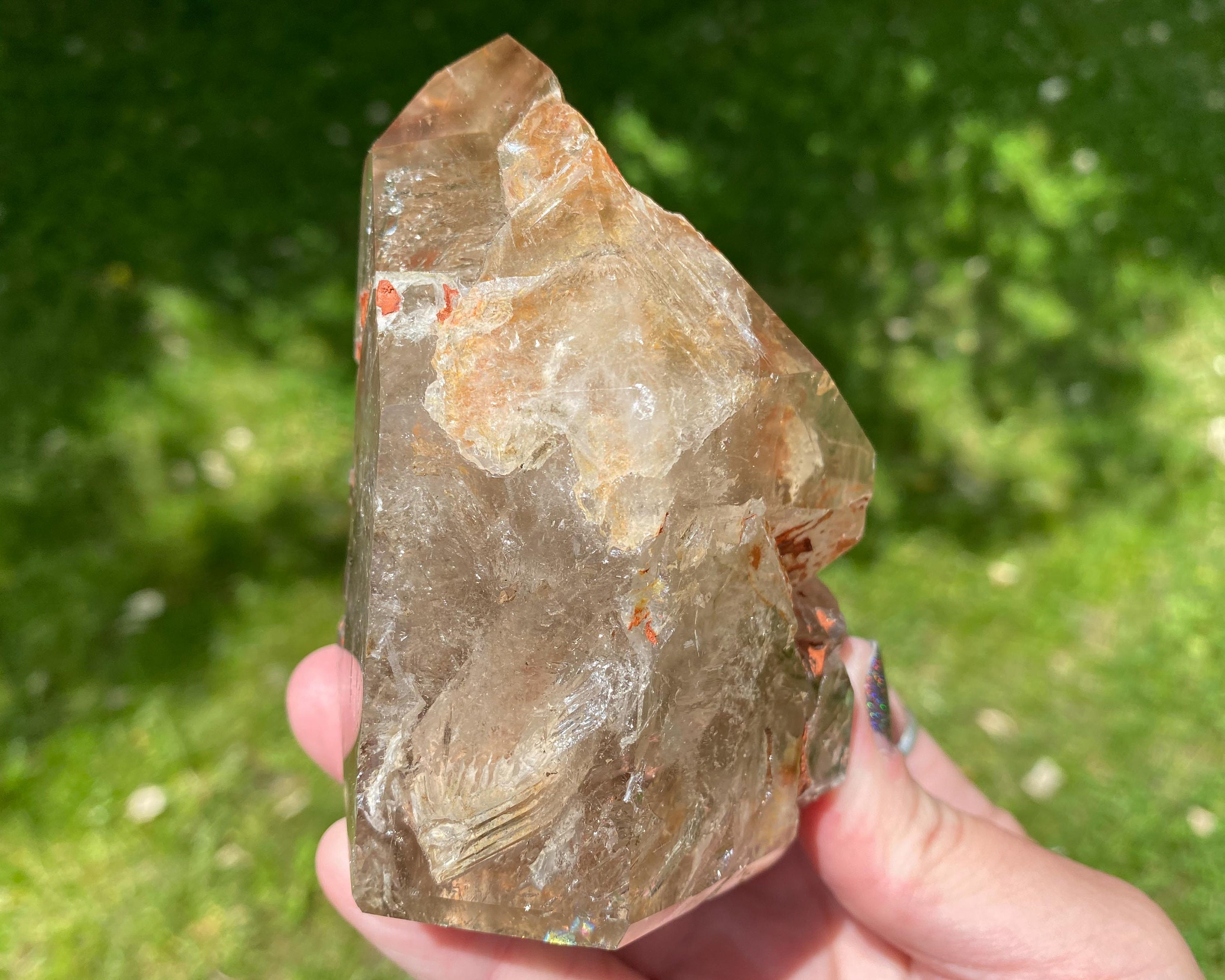 3.8インチ エレスチャルクォーツタワー（虹付き）、スケルトンクォーツ