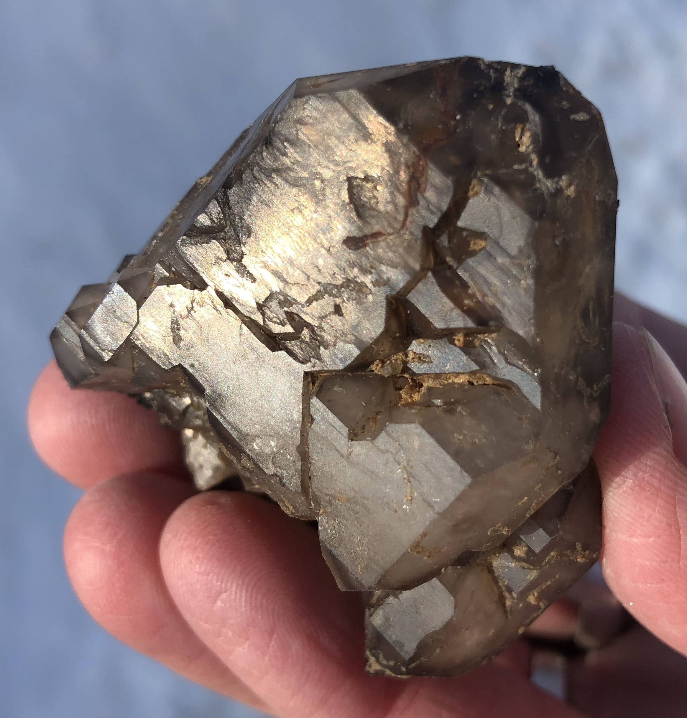 エレスチャルスモーキークォーツクリスタルクラスター、両端が尖った