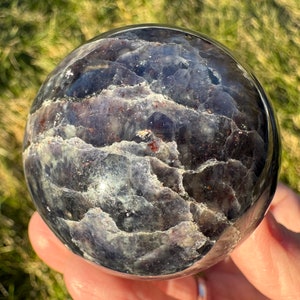 Bloodshot Iolite Sphere #1 Sunstone Iolite Crystal Ball, Iolite Sunstone Sphere, Confetti Sunstone, Sparkly Hematite Schiller, Witchy Gift