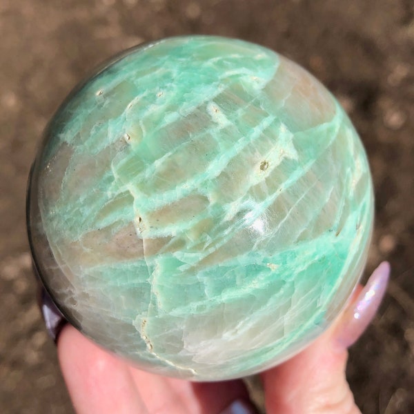 2.8" Garnierite with Blue Flash Sphere  Shimmery Garnierite in Feldspar Moonstone  Gemstone Crystal Ball  Garnierite with Sheen #3