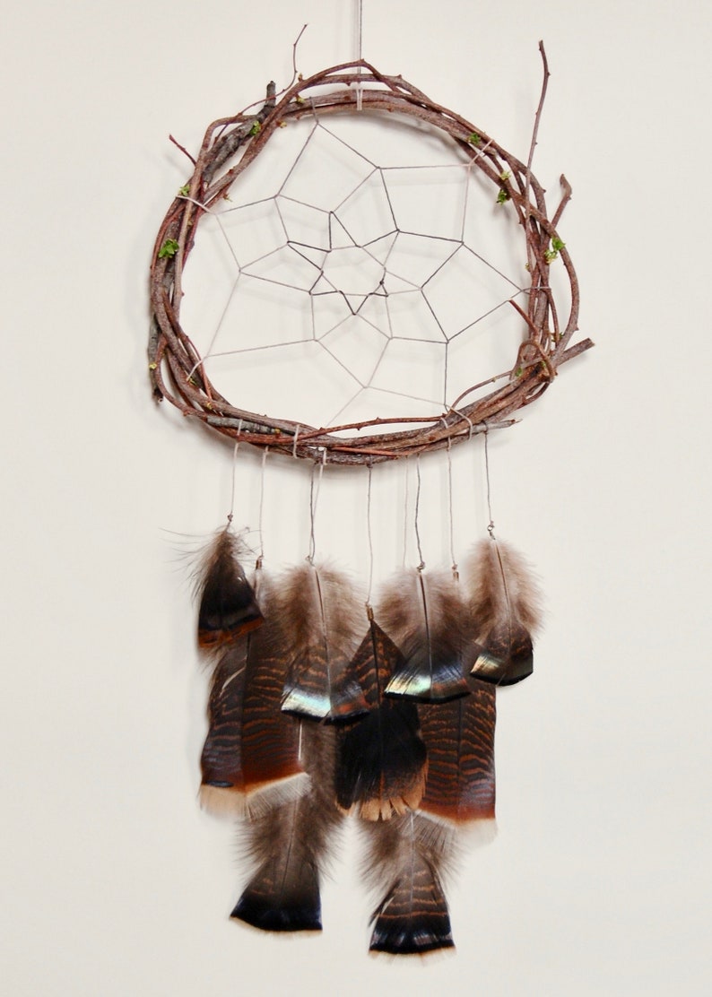 Vine Dream Catcher with Iridescent Wild Turkey Feathers image 7