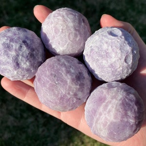 One 1.8&quot; Lepidolite Moon Sphere, Purple Mica Moons, Large Moon Carvings, Crystal Full Moon Spheres, Gemstone Moon with Craters