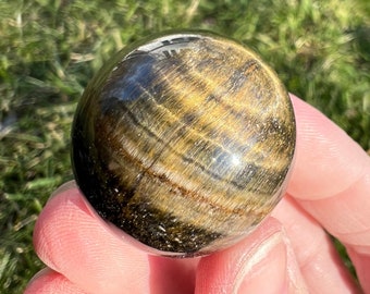 Esfera de ojo de tigre: ojo de halcón azul, cristal dorado pequeño (1,2 pulgadas) n.º 1