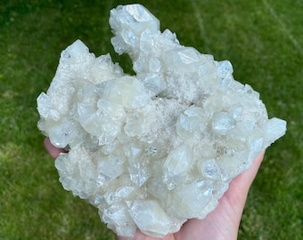 Apophyllite on Chalcedony, Crystal Cluster from India, Double Terminated, Large,Green Apophyllite, Pointed Apophyllite Cluster, Mirror