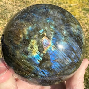 Esfera de labradorita grande de 3,3&quot;, labradorita arcoíris, bola de cristal de labradorita azul, labradorita llamativa, esfera de piedra preciosa, regalo de decoración del hogar n.° 2