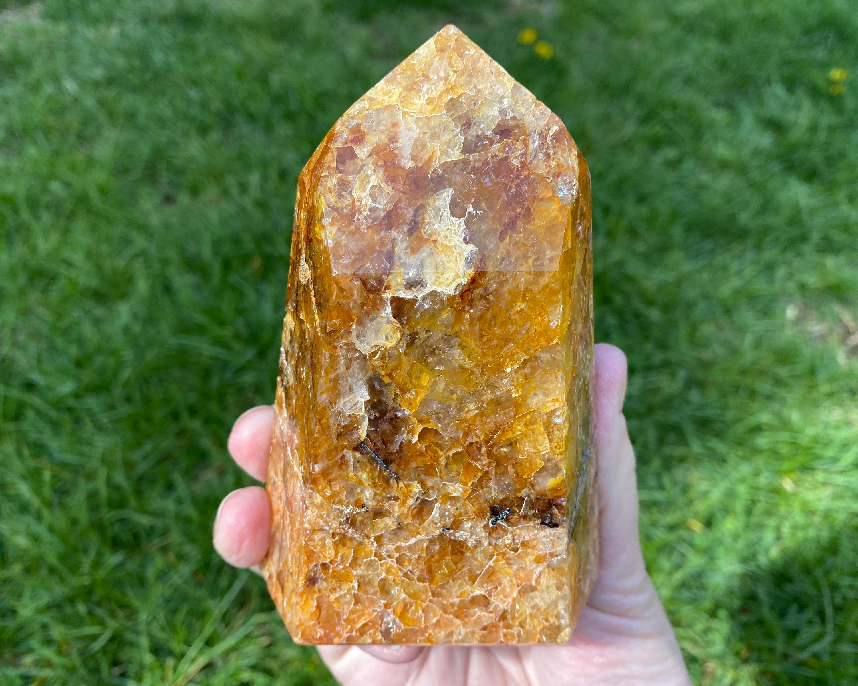 Yelloworange hematoid quartz towers Vibrant golden healer points Yelloworange hematoid quartz towers Vibrant golden healer points