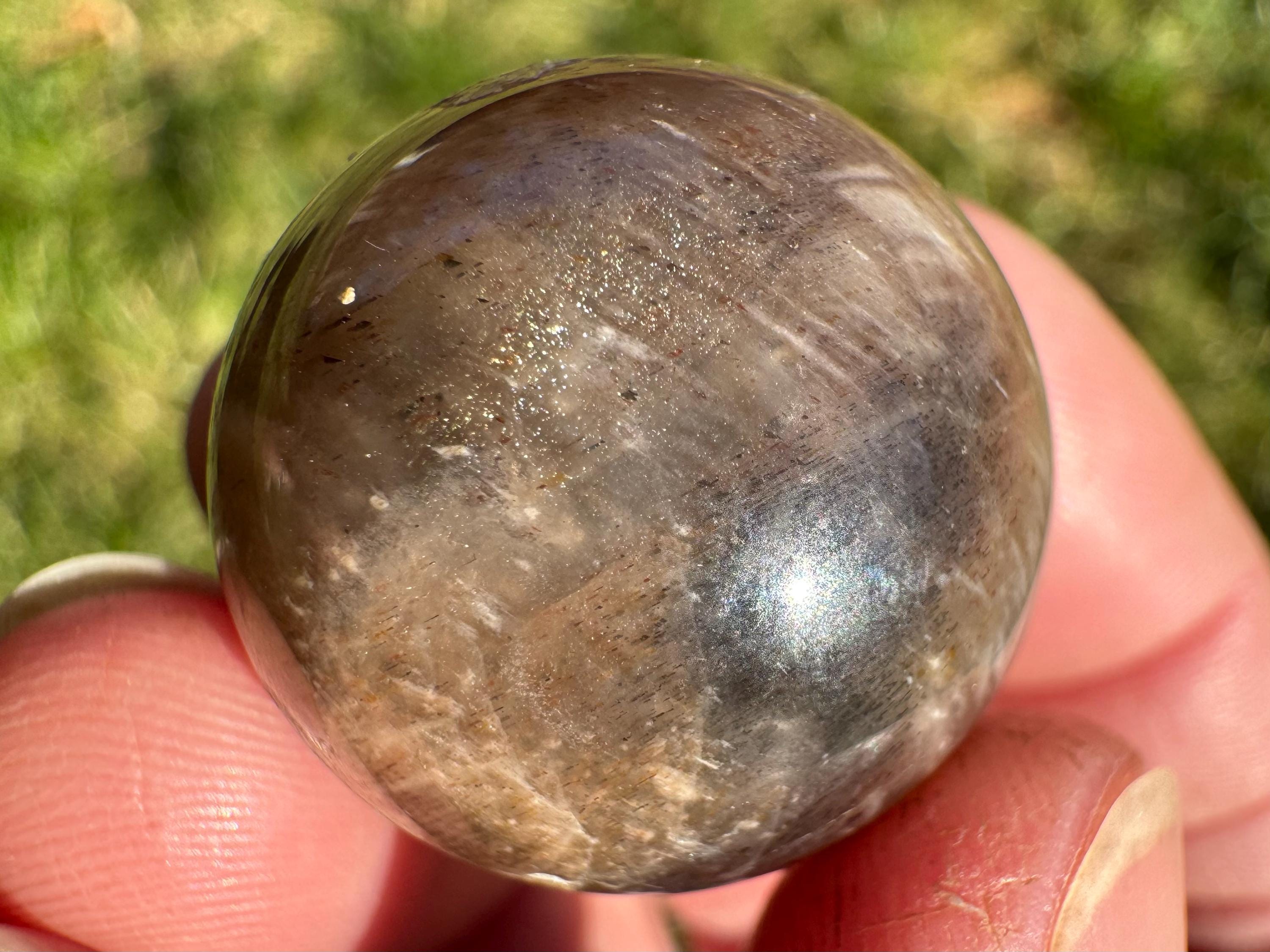 ミニブラックムーンストーンスフィア、レインボーサンストーン