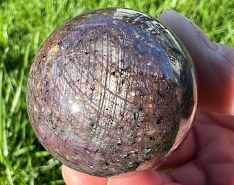 Esfera de rubí estrella de 1,5 pulgadas, cristal pulido, piedra natal de julio, regalo n.° 4