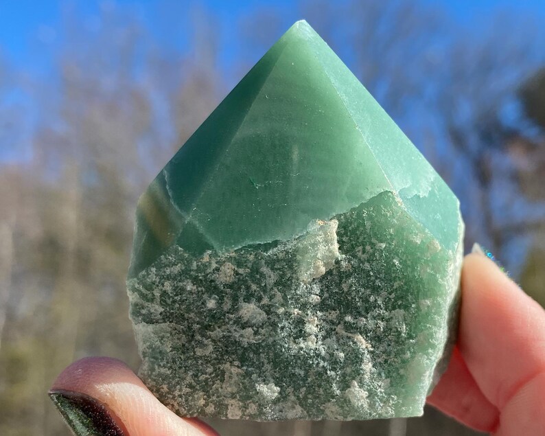 Aventurine Tower Semi Polished Self Standing Natural Sides Rough Sides Top Polished Green Aventurine Point