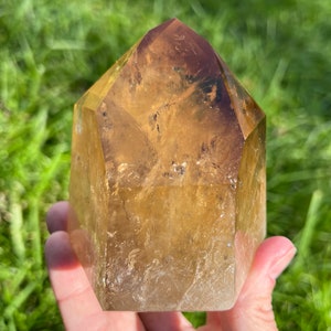 3.5&quot; Natural Smoky Citrine Crystal Tower with Rainbows, Large Polished Citrine Point from Brazil, Crystal for Abundance, Wealth & Prosperity
