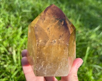 3.5&quot; Natural Smoky Citrine Crystal Tower with Rainbows, Large Polished Citrine Point from Brazil, Crystal for Abundance, Wealth & Prosperity